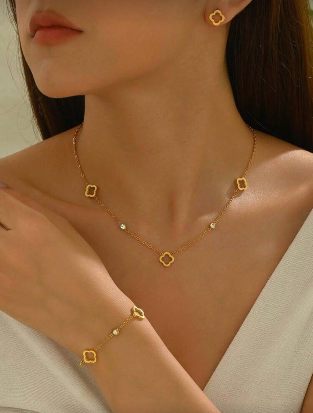 Hollow Clover Jewelry Set-18K Gold Plated Stainless Steel
