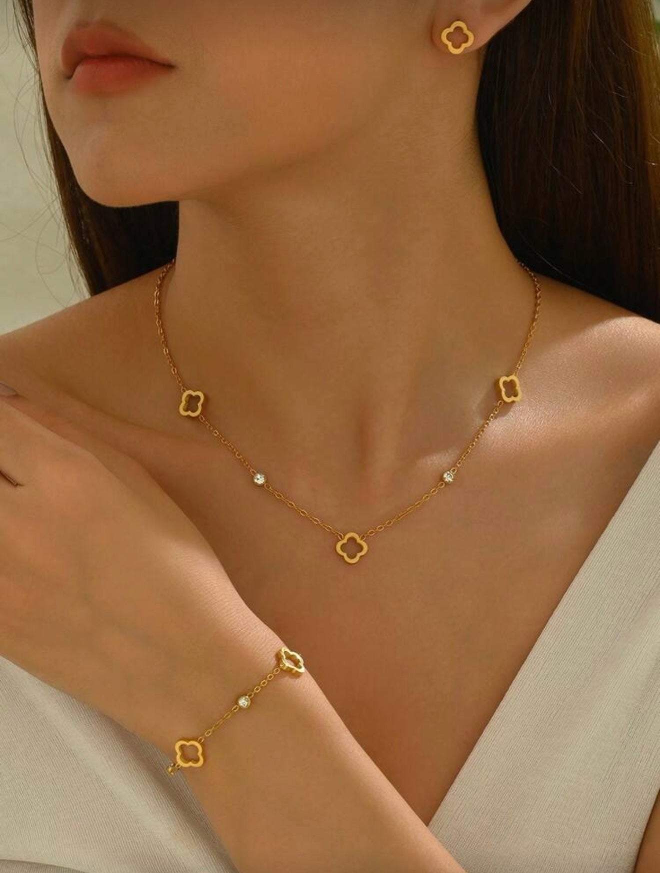 Hollow Clover Jewelry Set-18K Gold Plated Stainless Steel