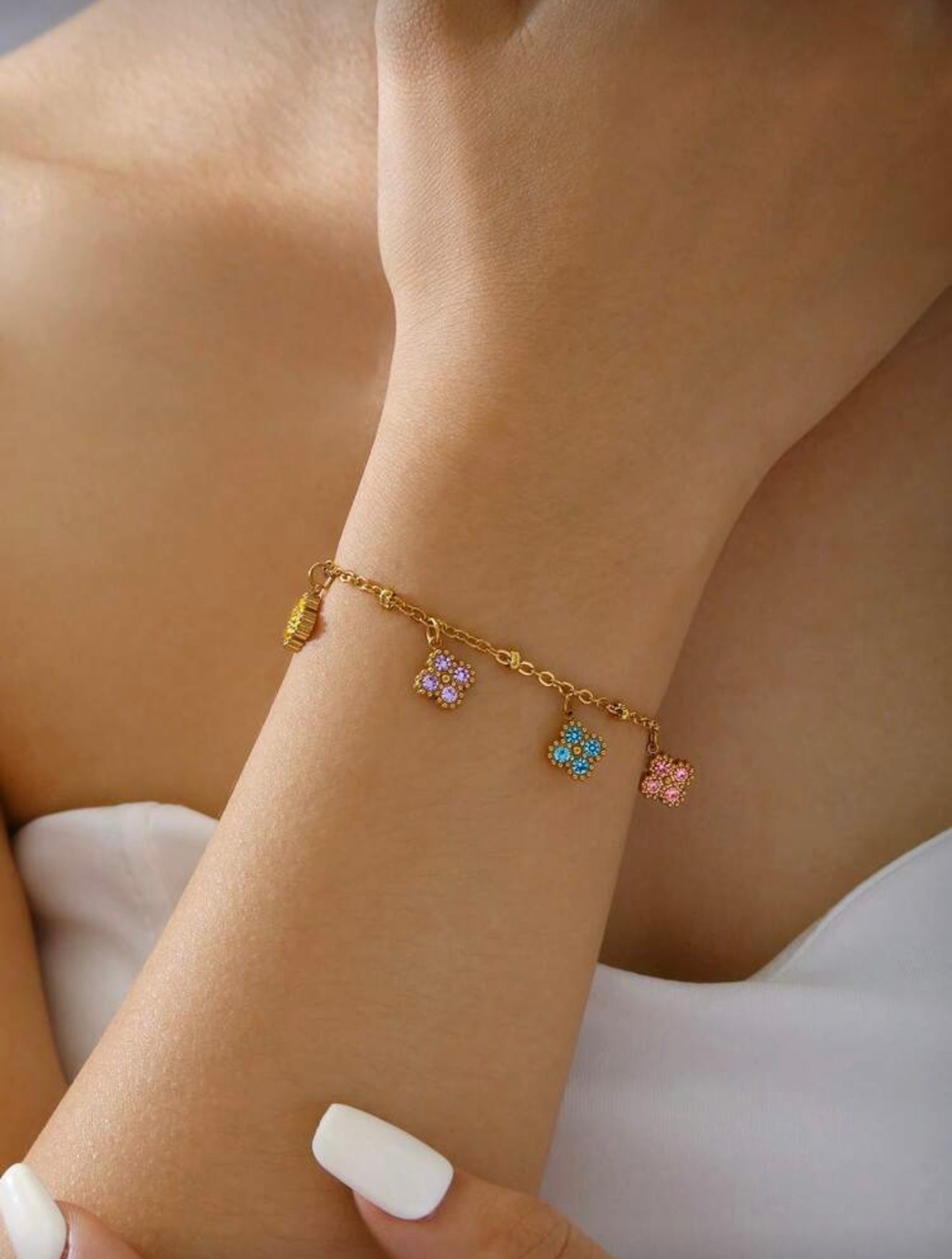 Colored Clover Bracelet-18K Gold Plated Stainless Steel