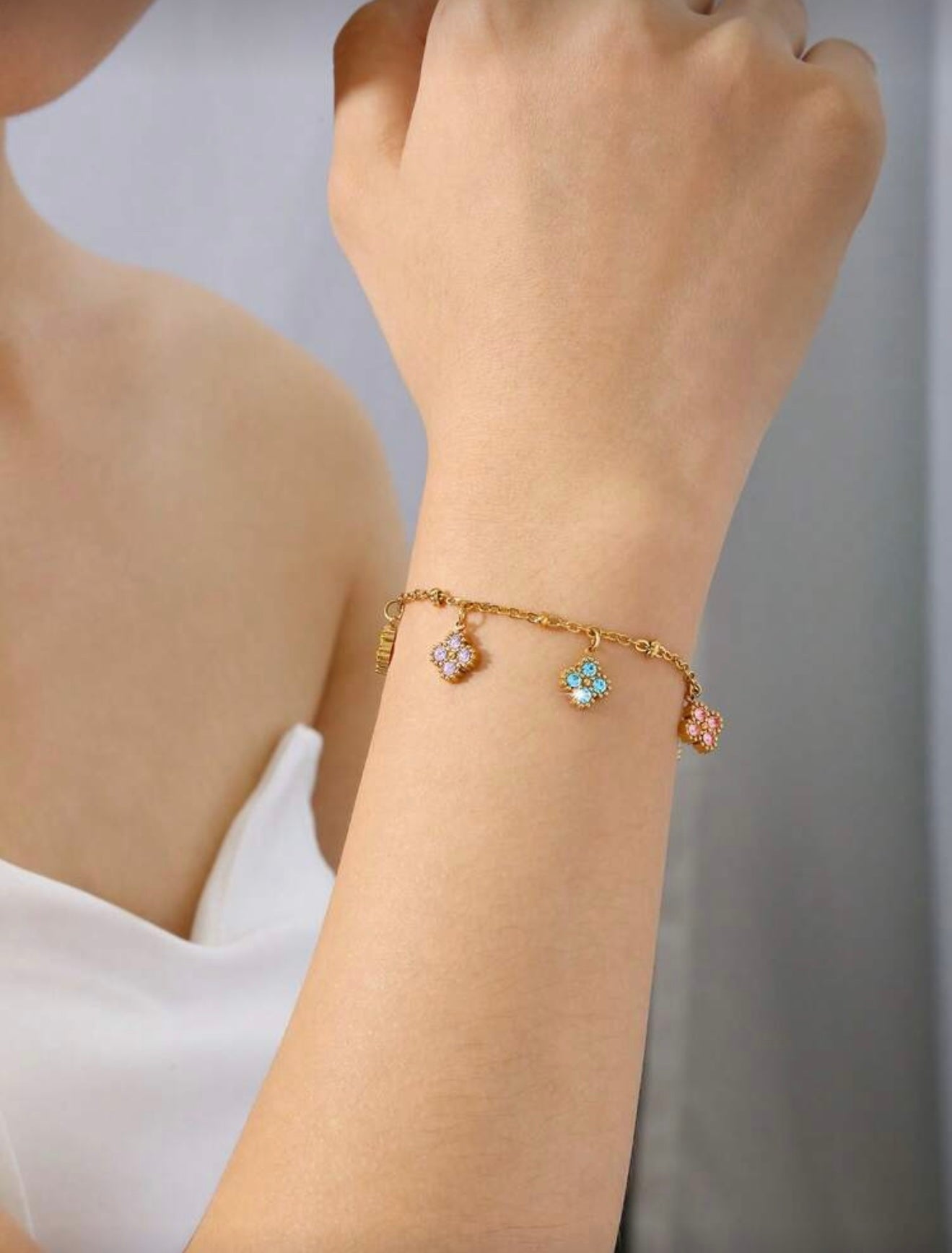 Colored Clover Bracelet-18K Gold Plated Stainless Steel