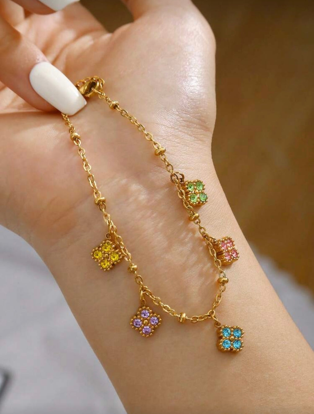 Colored Clover Bracelet-18K Gold Plated Stainless Steel