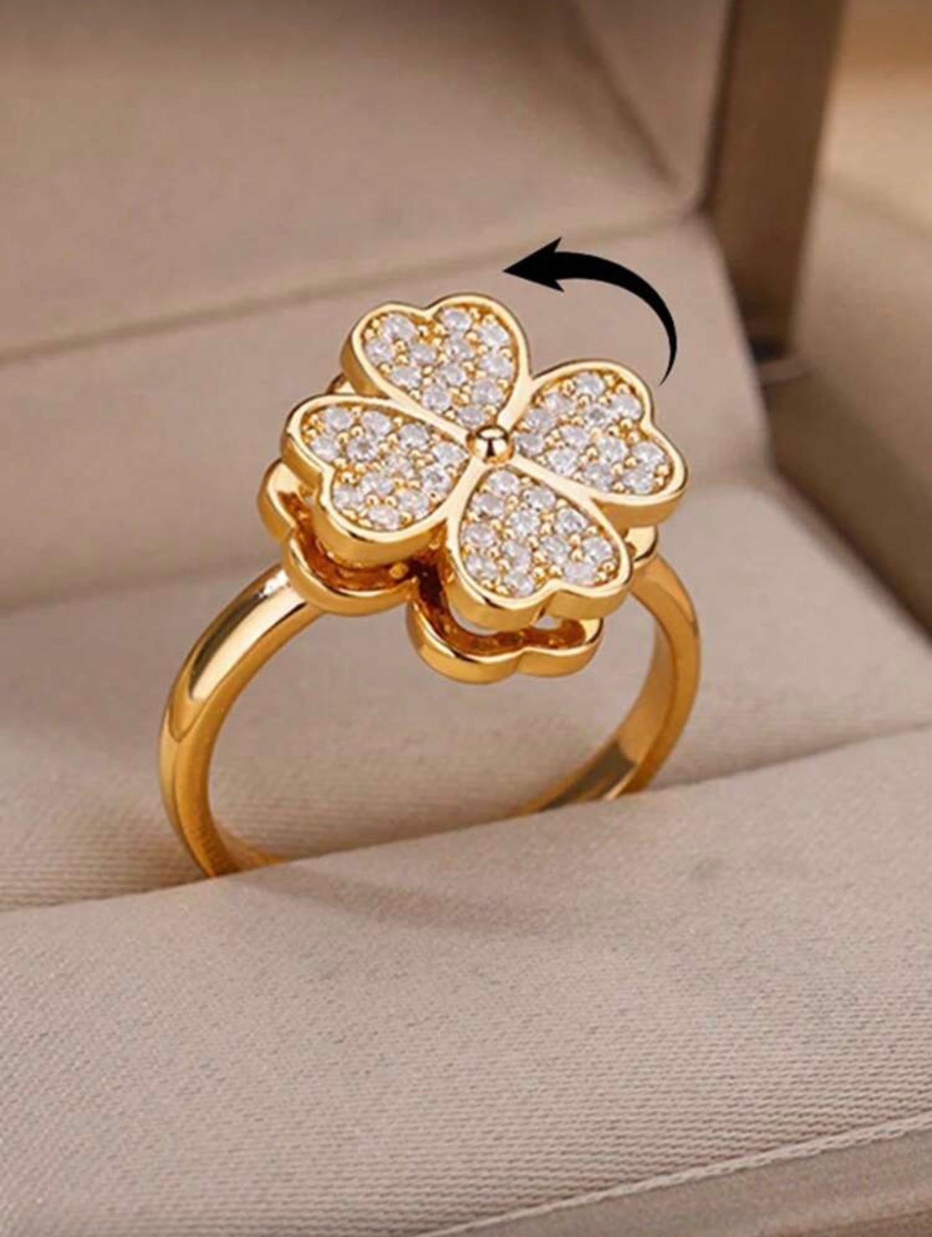 Spinner Clover Adjustable Ring-18K Gold Plated Stainless Steel
