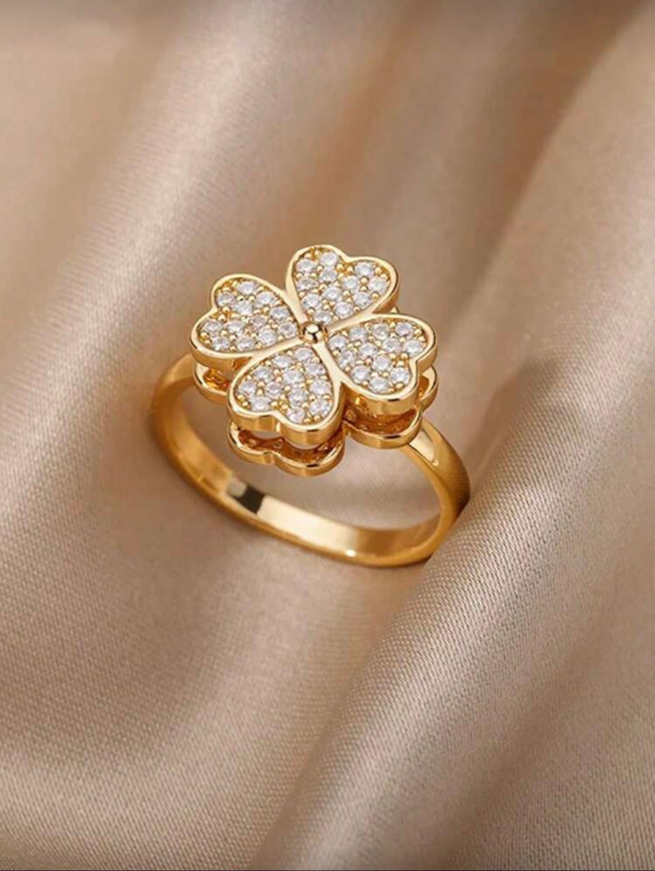 Spinner Clover Adjustable Ring-18K Gold Plated Stainless Steel