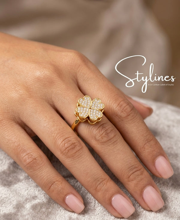 Spinner Clover Adjustable Ring-18K Gold Plated Stainless Steel