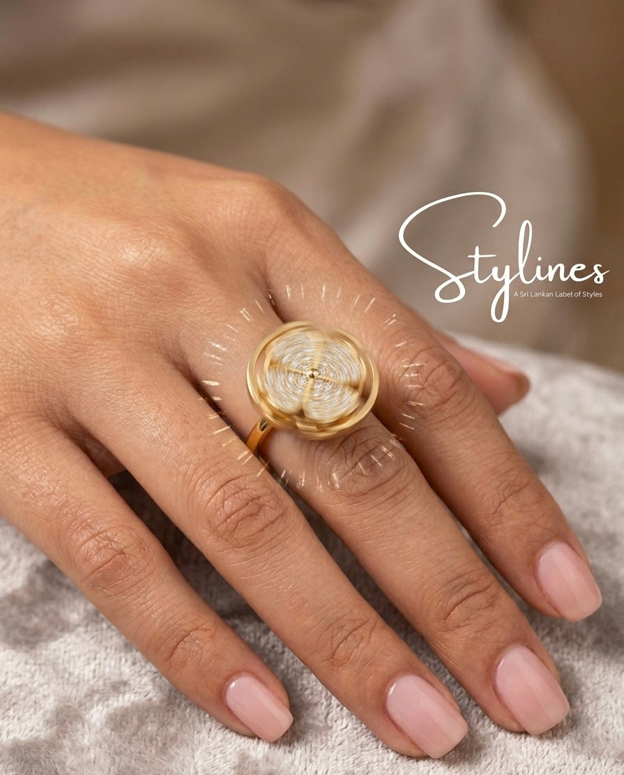 Spinner Clover Adjustable Ring-18K Gold Plated Stainless Steel